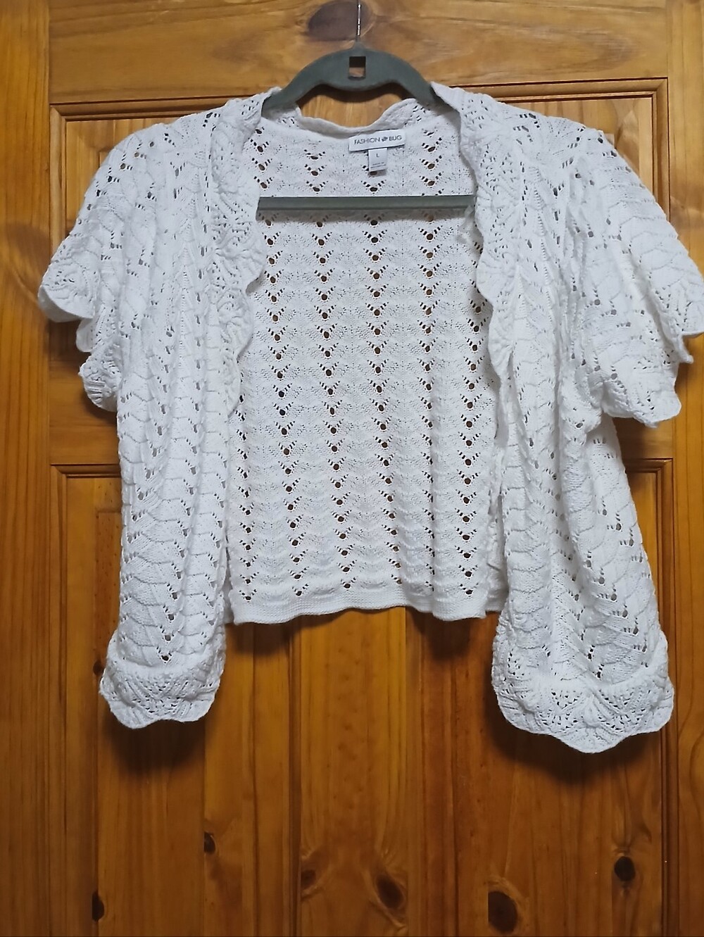 FASHION BUG Women's White Openfront Crochet Cardigan Sweater
